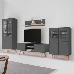 Mørteens Wohnwand Lindholm (4-teilig) - Eiche teilmassiv - Grau