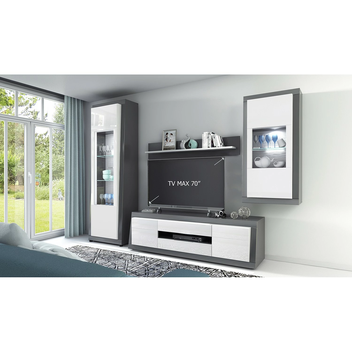 Loftscape Standvitrine Curlewis I - Hochglanz Weiß / Anthrazit 2 Loftscape Standvitrine Curlewis I - Hochglanz Weiß / Anthrazit – Bild 2