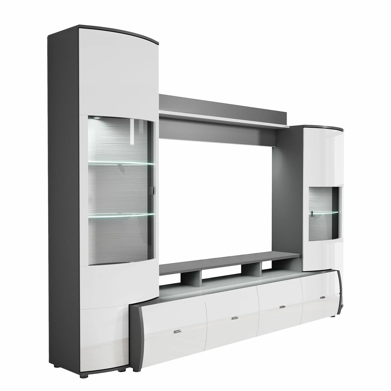 Loftscape Wohnwand Mury (4-teilig) - Hochglanz Weiß / Anthrazit 5 Loftscape Wohnwand Mury (4-teilig) - Hochglanz Weiß / Anthrazit – Bild 5