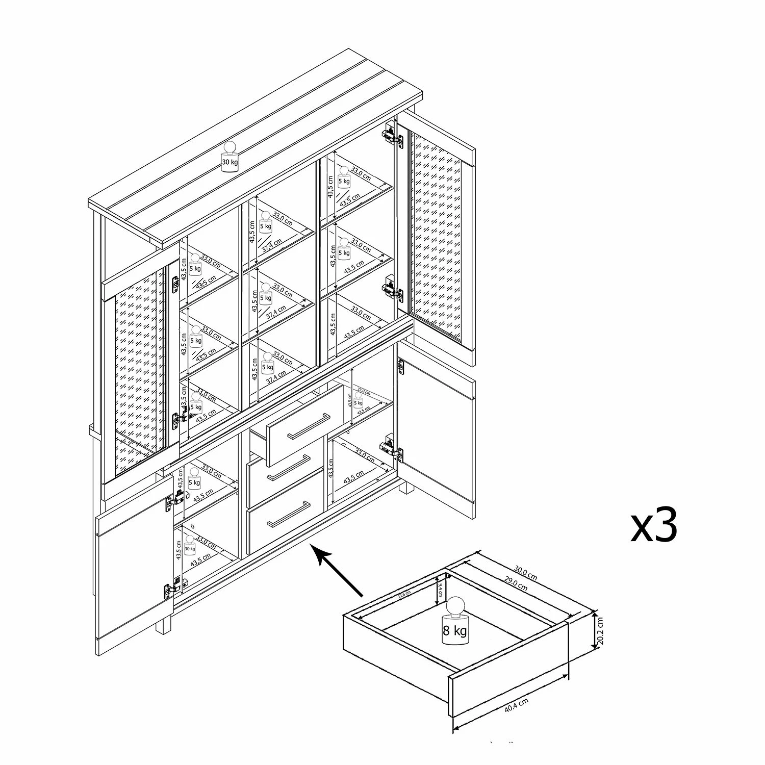 Ridgevalley Buffet Touros - Kiefer massiv - Kiefer Weiß / Grau 8 Ridgevalley Buffet Touros - Kiefer massiv - Kiefer Weiß / Grau – Bild 8