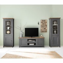 Maison Belfort Wohnwand Balignton II (3-teilig) - Kiefer massiv - Grau