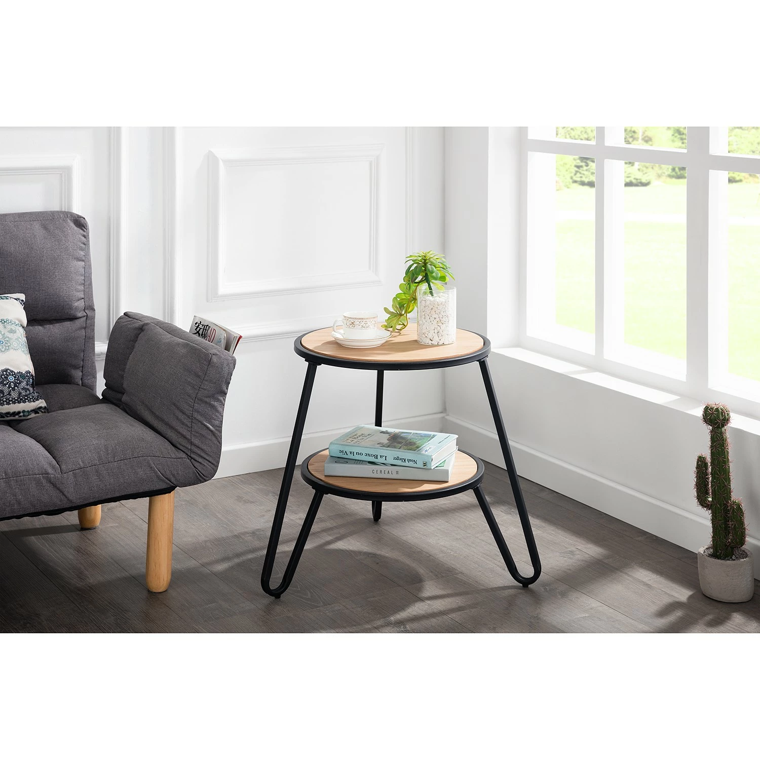 Mørteens Beistelltisch Beerse - Echtholzfurnier - Eiche / Schwarz 2 Mørteens Beistelltisch Beerse - Echtholzfurnier - Eiche / Schwarz – Bild 2