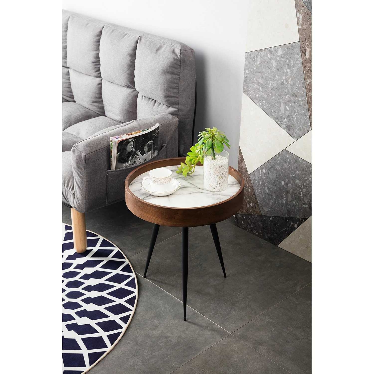 Mørteens Beistelltisch Melz - Eiche teilmassiv - Marmor Braun Dekor / Schwarz 5 Mørteens Beistelltisch Melz - Eiche teilmassiv - Marmor Braun Dekor / Schwarz – Bild 5