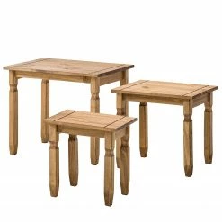 Maison Belfort Beistelltisch Finca Rustica (3er-Set) - Kiefer massiv - Kiefer Natur