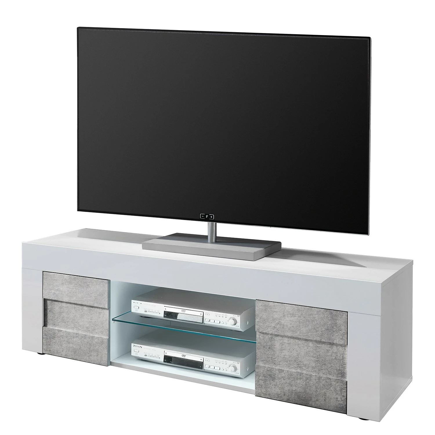 LC Spa TV-Lowboard Easy - Hochglanz Weiß / Beton Dekor - Breite: 138 cm 1 LC Spa TV-Lowboard Easy - Hochglanz Weiß / Beton Dekor - Breite: 138 cm