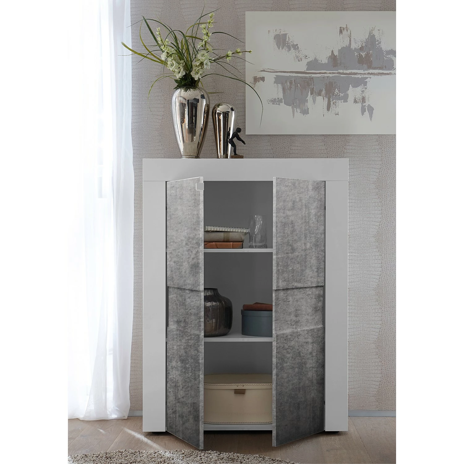 LC Spa Highboard Easy - Hochglanz Weiß / Beton Dekor 5 LC Spa Highboard Easy - Hochglanz Weiß / Beton Dekor – Bild 5