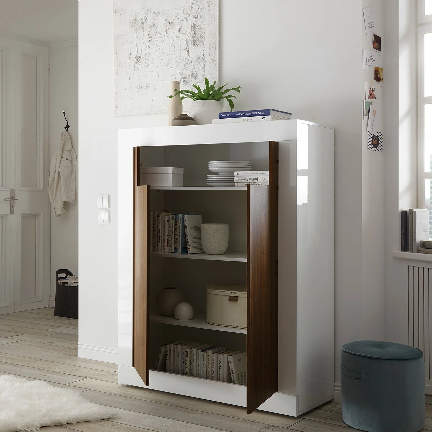 LC Spa Highboard Urbino - Nussbaum Dekor / Weiß 3 LC Spa Highboard Urbino - Nussbaum Dekor / Weiß – Bild 3