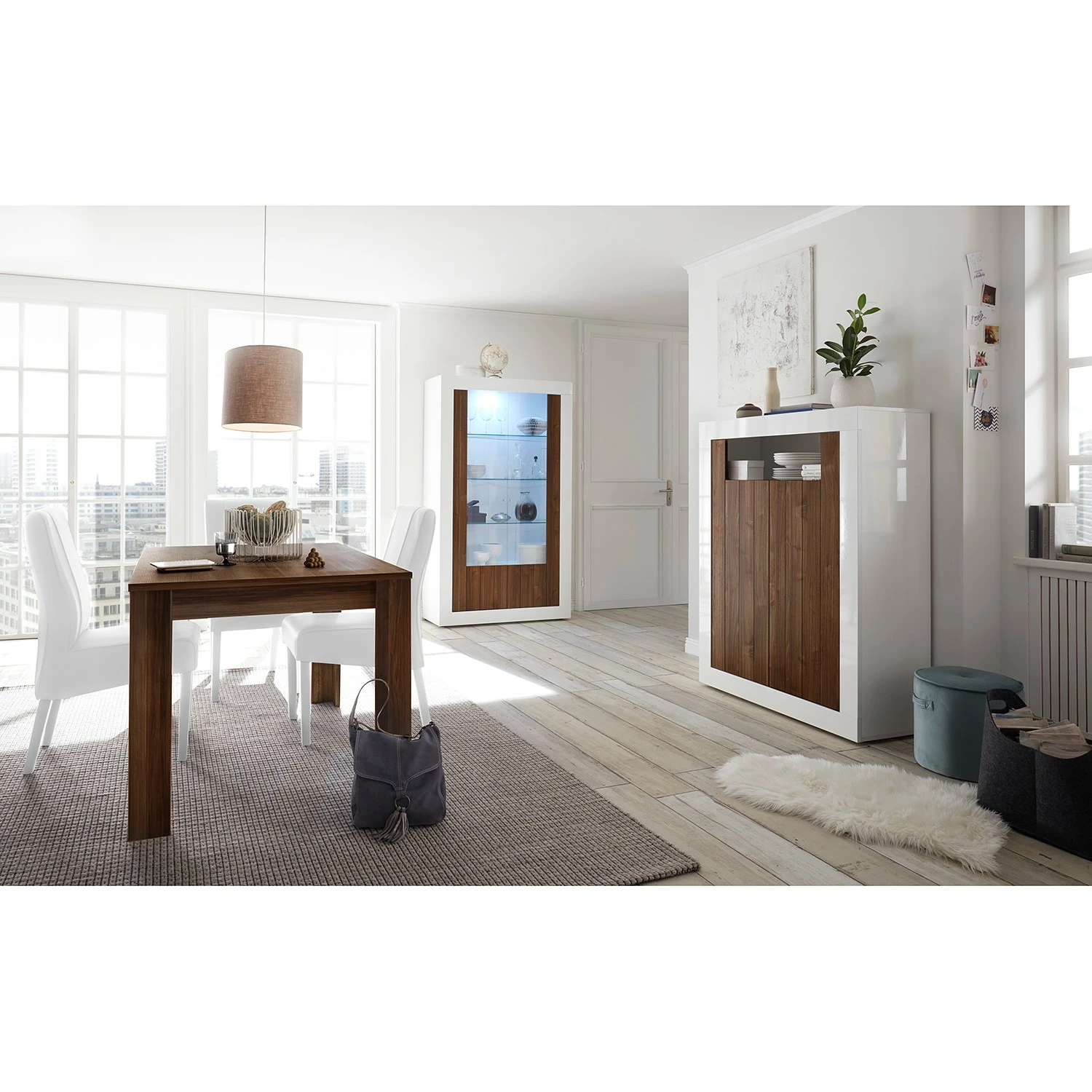 LC Spa Highboard Urbino - Nussbaum Dekor / Weiß 4 LC Spa Highboard Urbino - Nussbaum Dekor / Weiß – Bild 4