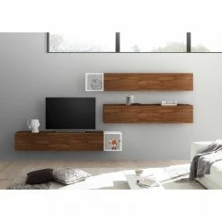 LC Spa Wohnwand Infinity II (5-teilig) - Weiß / Nussbaum dunkel Dekor