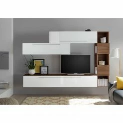 LC Spa Wohnwand Infinity V (5-teilig) - Weiß / Nussbaum dunkel Dekor