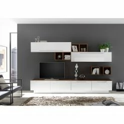 LC Spa Wohnwand Infinity X (12-teilig) - Weiß / Nussbaum dunkel Dekor