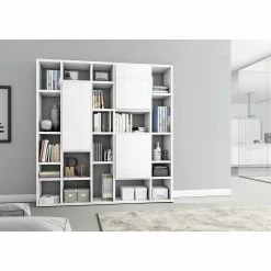 Loftscape Bücherregal Emporior VII - Hochglanz Weiß - Breite: 214 cm