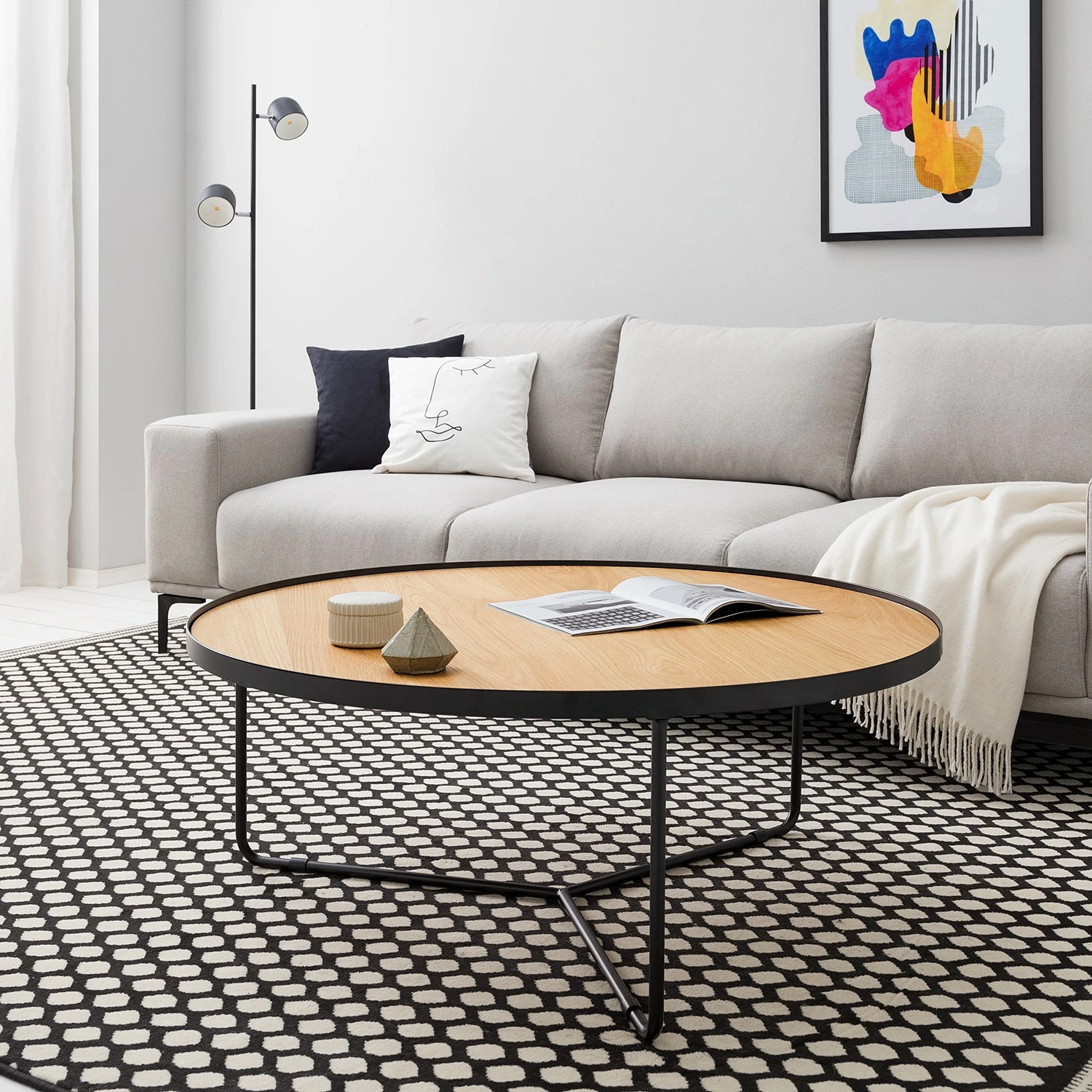 Fredriks Couchtisch Permet - Echtholzfurnier - Eiche / Schwarz - Durchmesser: 100 cm 2 Fredriks Couchtisch Permet - Echtholzfurnier - Eiche / Schwarz - Durchmesser: 100 cm – Bild 2