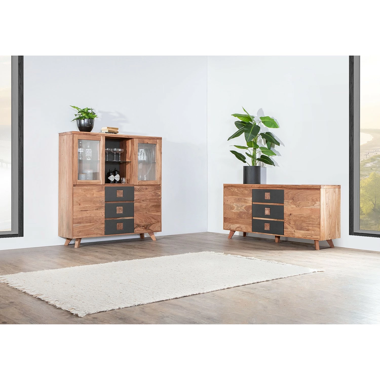 Red Living Sideboard Dekla II - Akazie massiv - Akazie / Anthrazit 2 Red Living Sideboard Dekla II - Akazie massiv - Akazie / Anthrazit – Bild 2