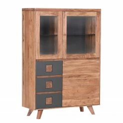 Red Living Highboard Dekla II - Akazie massiv - Akazie / Anthrazit