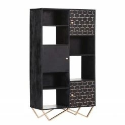 Jack & Alice Highboard Towe - Akazie massiv / Metall - Schwarz / Gold