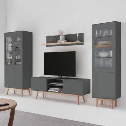 Mørteens Wohnwand Lindholm II (4-teilig) - Eiche teilmassiv - Grau