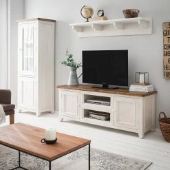 Maison Belfort Wohnwand Balignton III (3-teilig) - Kiefer massiv - Weiß / Kiefer