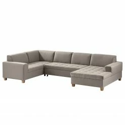 Ars Natura Wohnlandschaft Roblin I - Webstoff - Granit - Longchair davorstehend rechts - Schlaffunktion - Bettkasten