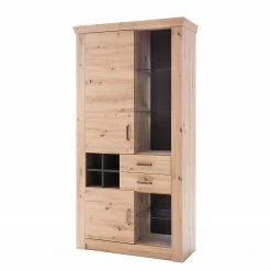 Naturoo Vitrinenschrank Mendes - Balkeneiche Dekor / Anthrazit