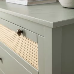 Maison Belfort Kommode Belleria II - Kiefer massiv / Wiener Geflecht - Hellolivgrün -Wohnzimmermöbel boutique en ligne 1000187570 200505 06384200003 DETAILS P000000001000187570