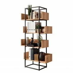 GWINNER Regal Style I - Echtholzfurnier / Metall - Eiche / Anthrazit