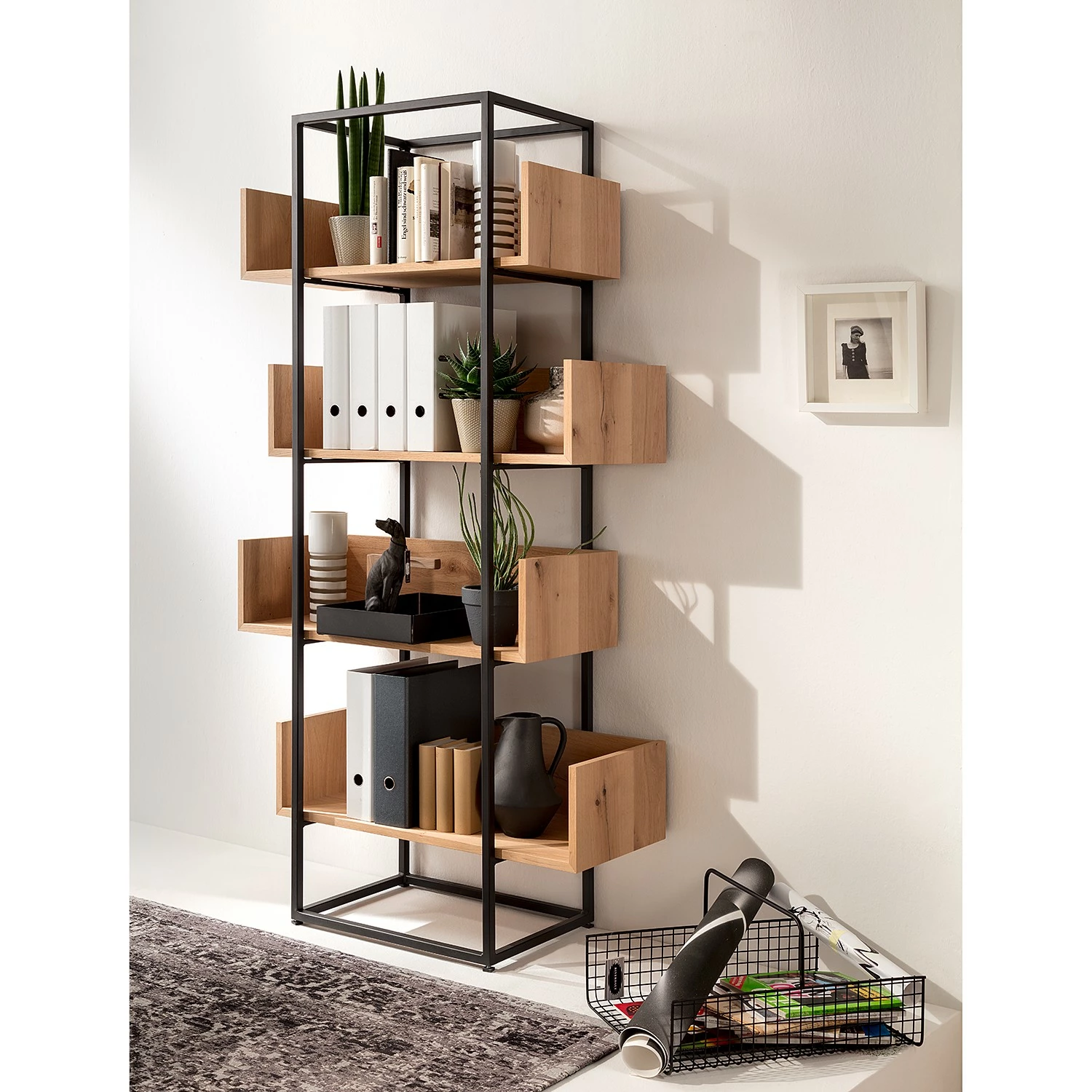 GWINNER Regal Style I - Echtholzfurnier / Metall - Eiche / Anthrazit 2 GWINNER Regal Style I - Echtholzfurnier / Metall - Eiche / Anthrazit – Bild 2