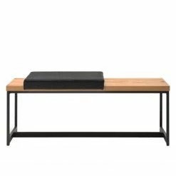 GWINNER Garderobenbank Style - Echtleder / Echtholzfurnier - Schwarz / Eiche