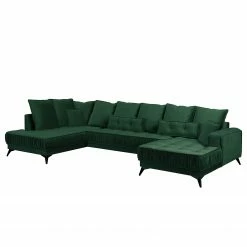 Jack & Alice Wohnlandschaft Machado - Dunkelgrün - Longchair davorstehend rechts / Ottomane links