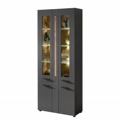 Red Living Vitrinenschrank Parolin - Inkl. Beleuchtung - Dunkelgrau