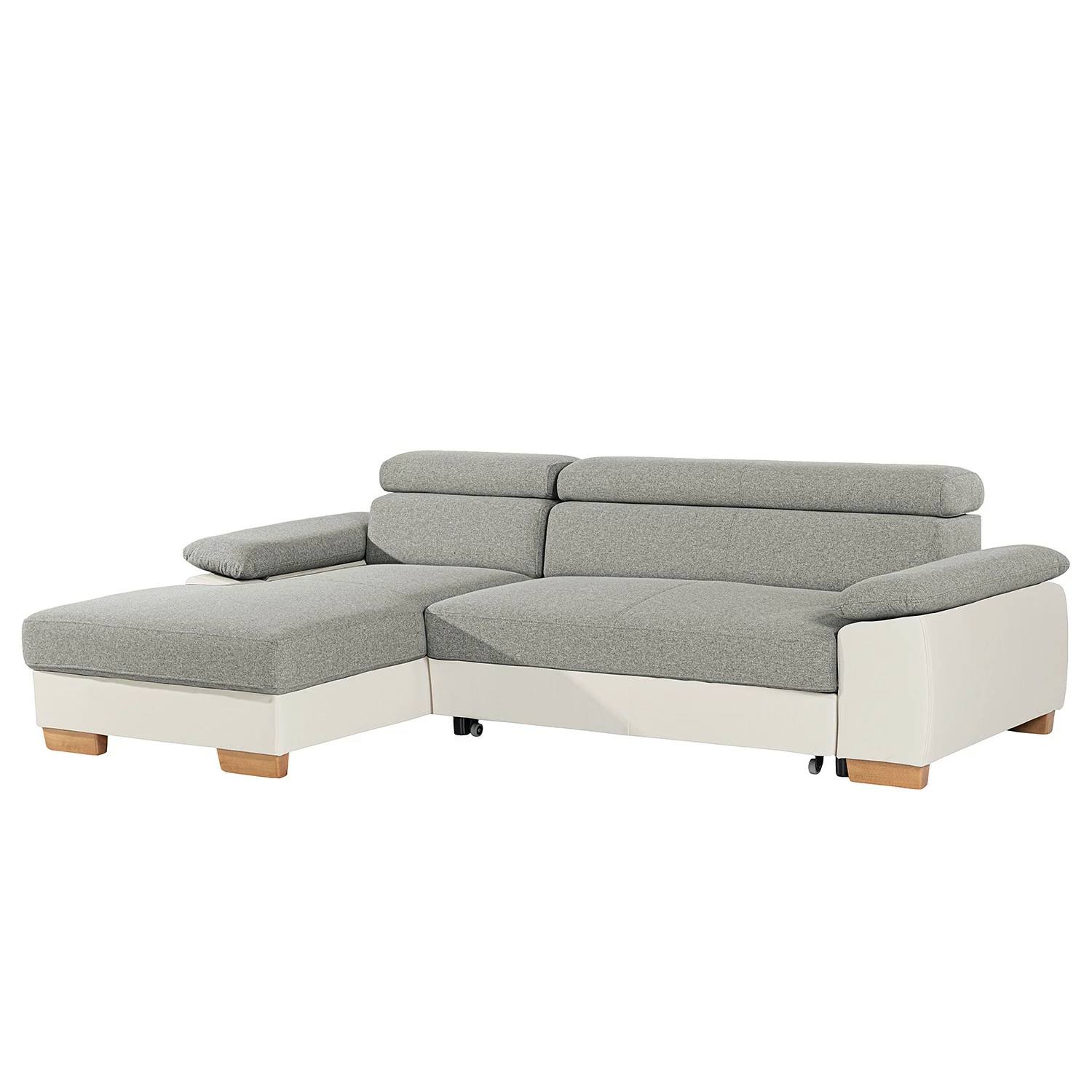 Loftscape Ecksofa Sully - Kunstleder / Webstoff - Weiß / Hellgrau - Longchair davorstehend links 1 Loftscape Ecksofa Sully - Kunstleder / Webstoff - Weiß / Hellgrau - Longchair davorstehend links