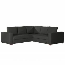 Loftscape Ecksofa Woodway I - Webstoff - Schwarz - Ottomane davorstehend rechts - Tablett