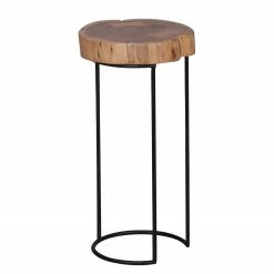 Naturoo Beistelltisch Palos I - Akazie massiv / Metall - Akazie / Schwarz - Höhe: 55 cm
