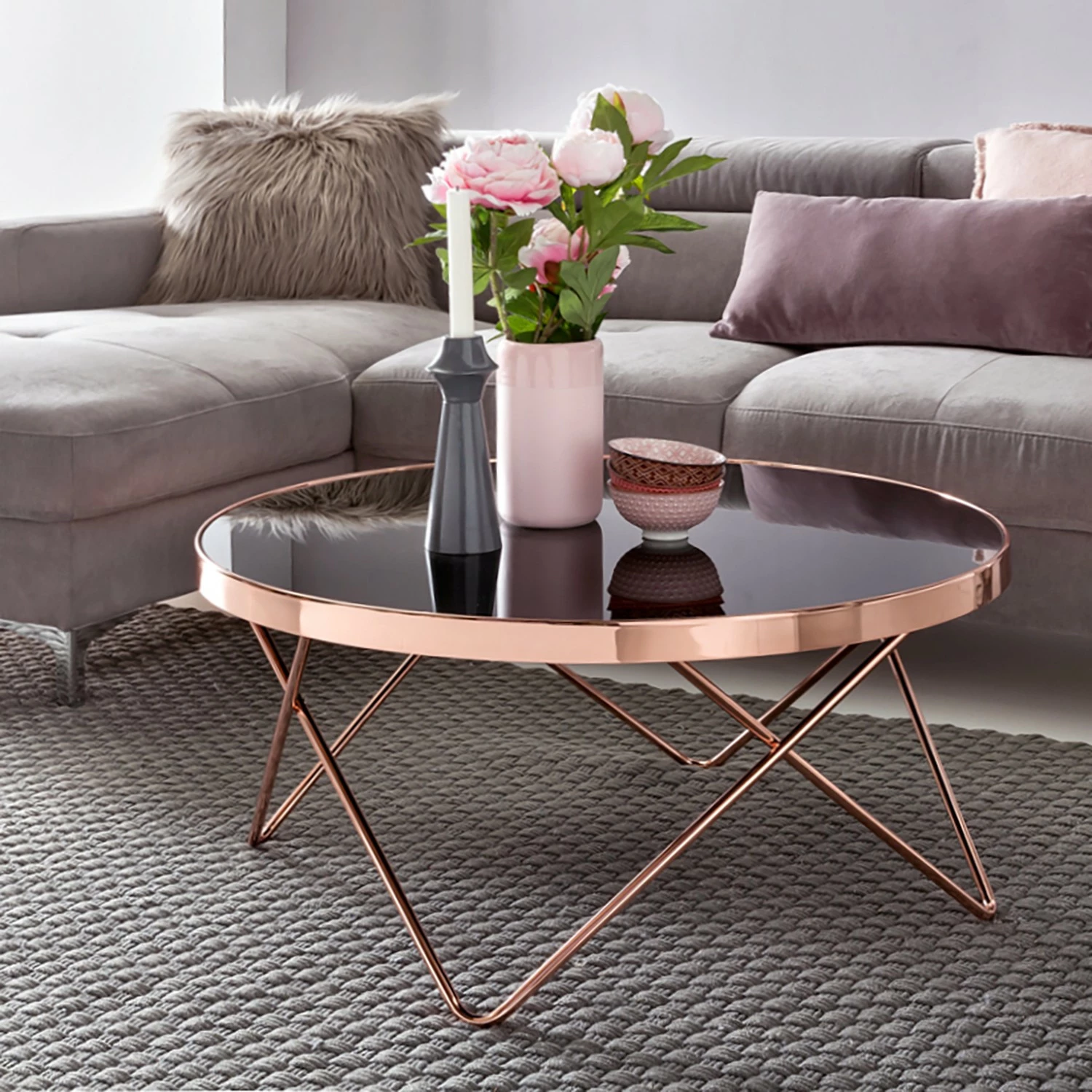 Jack & Alice Couchtisch Morgan - Glas / Metall - Schwarz / Kupfer 2 Jack & Alice Couchtisch Morgan - Glas / Metall - Schwarz / Kupfer – Bild 2