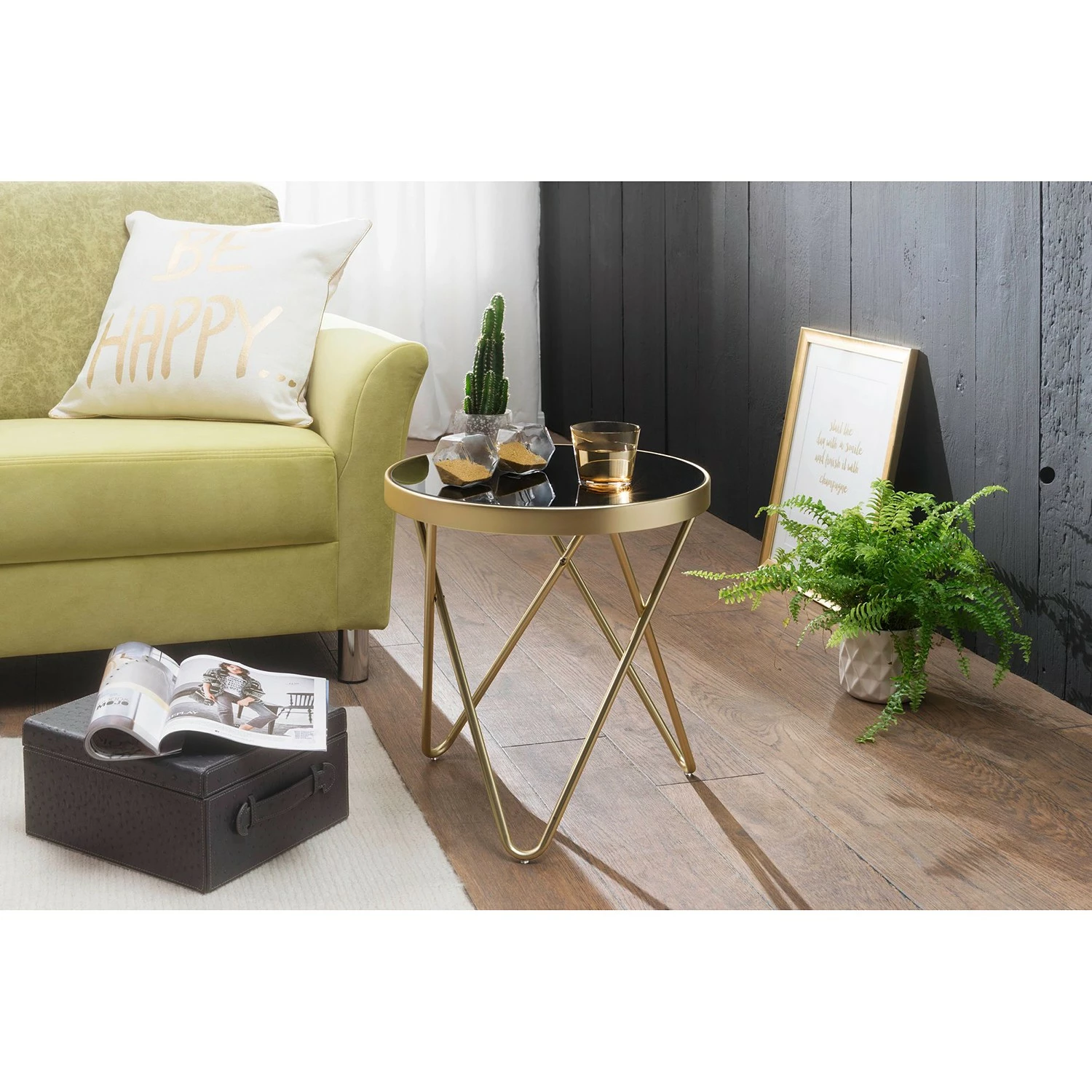 Jack & Alice Beistelltisch Morgan - Glas / Metall - Schwarz / Gold 3 Jack & Alice Beistelltisch Morgan - Glas / Metall - Schwarz / Gold – Bild 3