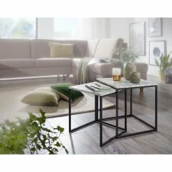 Norrwood Beistelltisch Paiteago (2er-Set) - Marmor Weiß Dekor / Schwarz -Wohnzimmermöbel boutique en ligne 1000194314 200108 10063000685 MOOD DETAILS P000000001000194314 mood