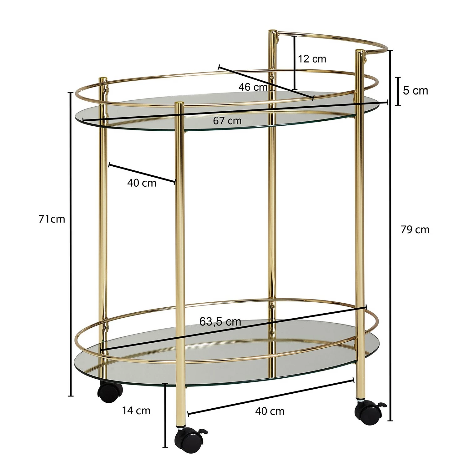 Jack & Alice Servierwagen Gowlan - Glas / Metall - Gold 5 Jack & Alice Servierwagen Gowlan - Glas / Metall - Gold – Bild 5
