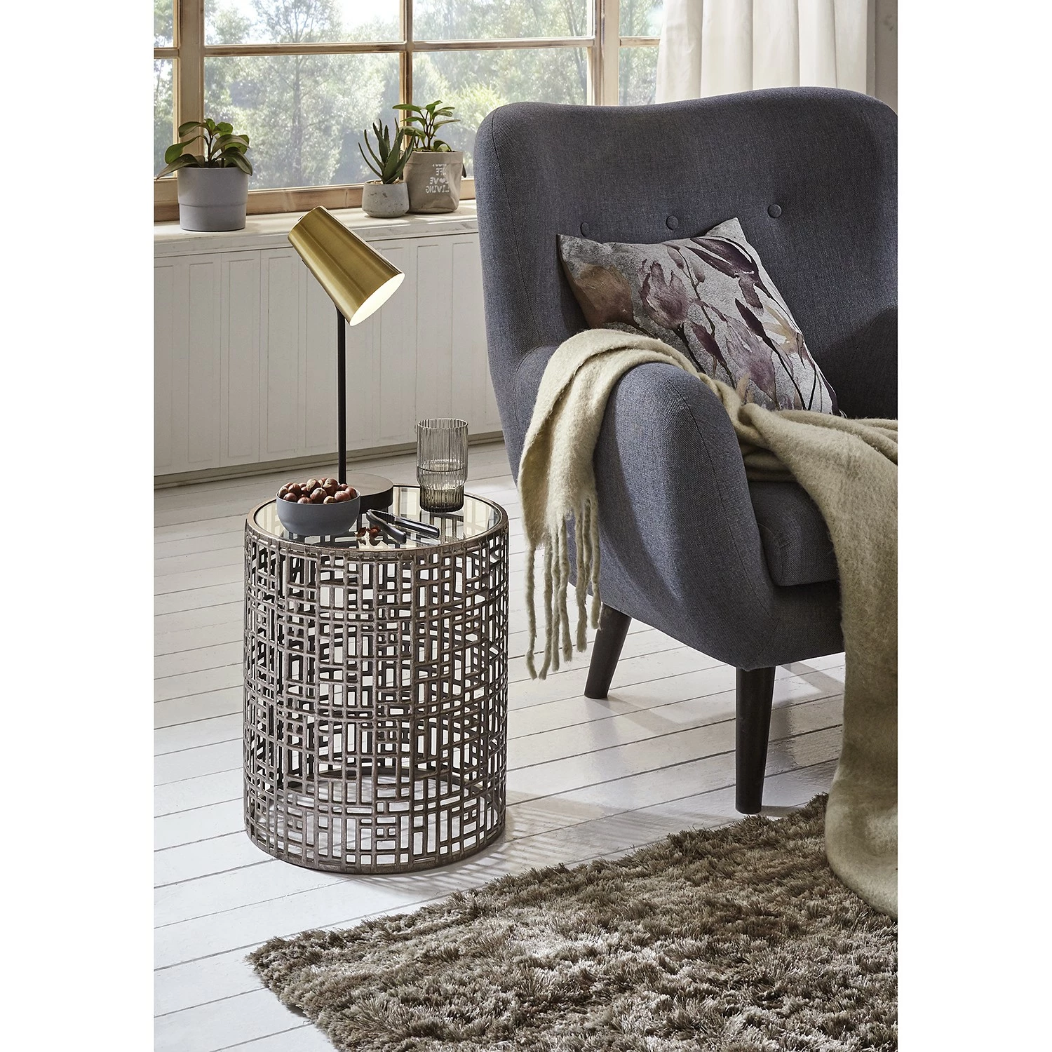 Red Living Beistelltisch Uvana I - Glas / Stahl - Antiksilber 2 Red Living Beistelltisch Uvana I - Glas / Stahl - Antiksilber – Bild 2