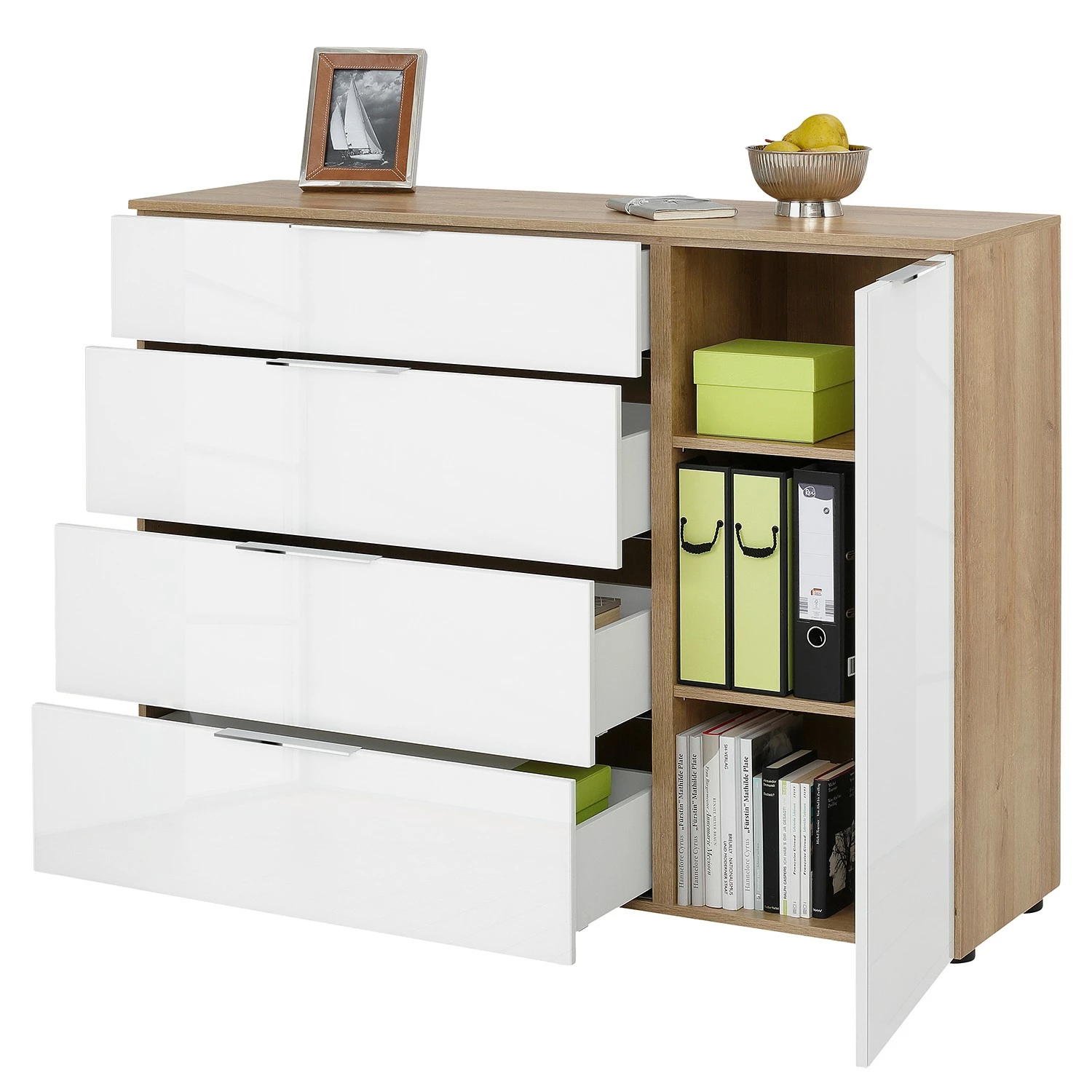 Maja Möbel Kommode Trend V - Glas - Weiß / Eiche Sonoma Dekor 5 Maja Möbel Kommode Trend V - Glas - Weiß / Eiche Sonoma Dekor – Bild 5