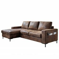 Ars manufacti Ecksofa Sagata - Microfaser - Vintage Braun - Longchair davorstehend links - Ohne Schlaffunktion