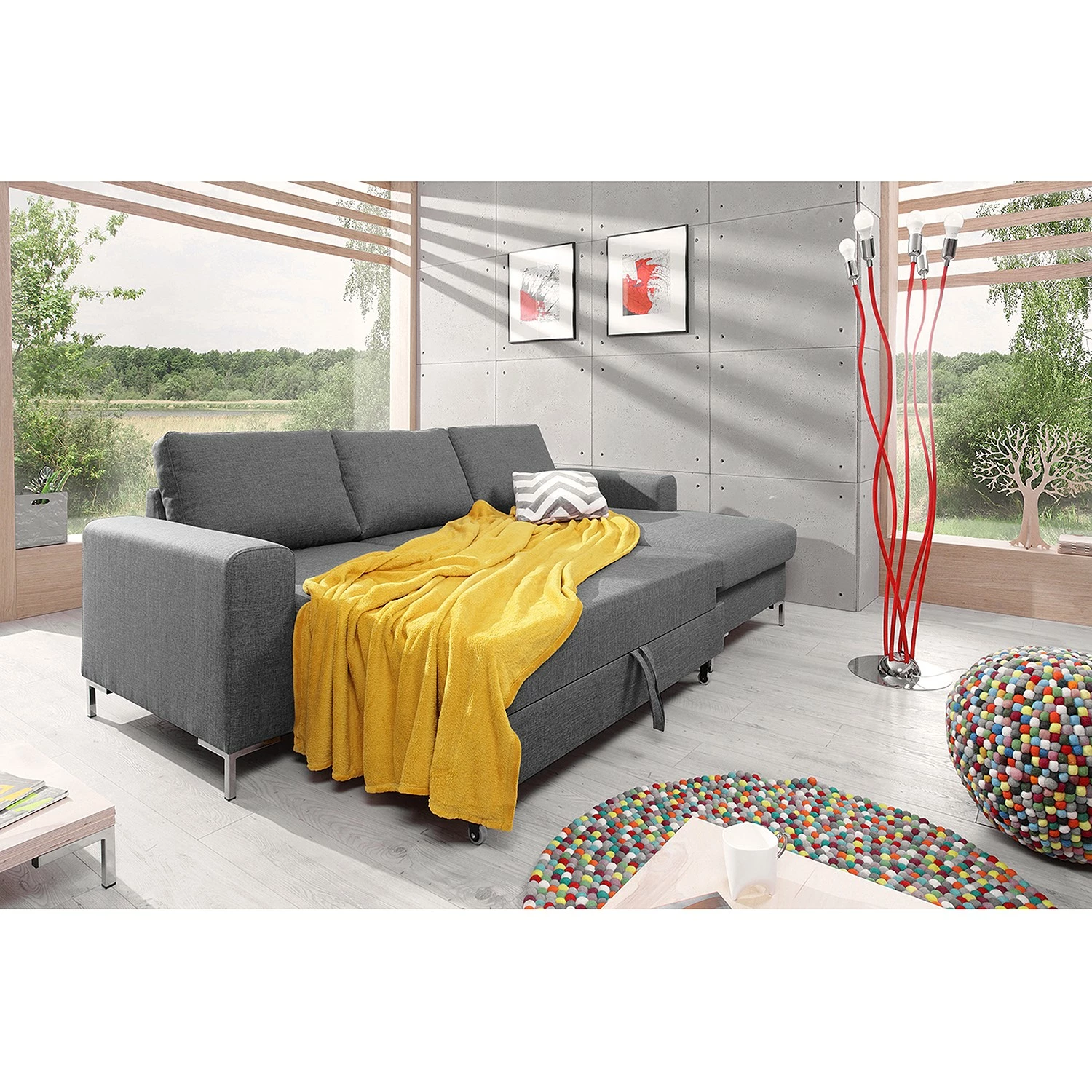 Fredriks Ecksofa Sagata - Webstoff - Grau - Longchair davorstehend rechts - Bettkasten - Schlaffunktion für dauerhafte Nutzung 4 Fredriks Ecksofa Sagata - Webstoff - Grau - Longchair davorstehend rechts - Bettkasten - Schlaffunktion für dauerhafte Nutzung – Bild 4