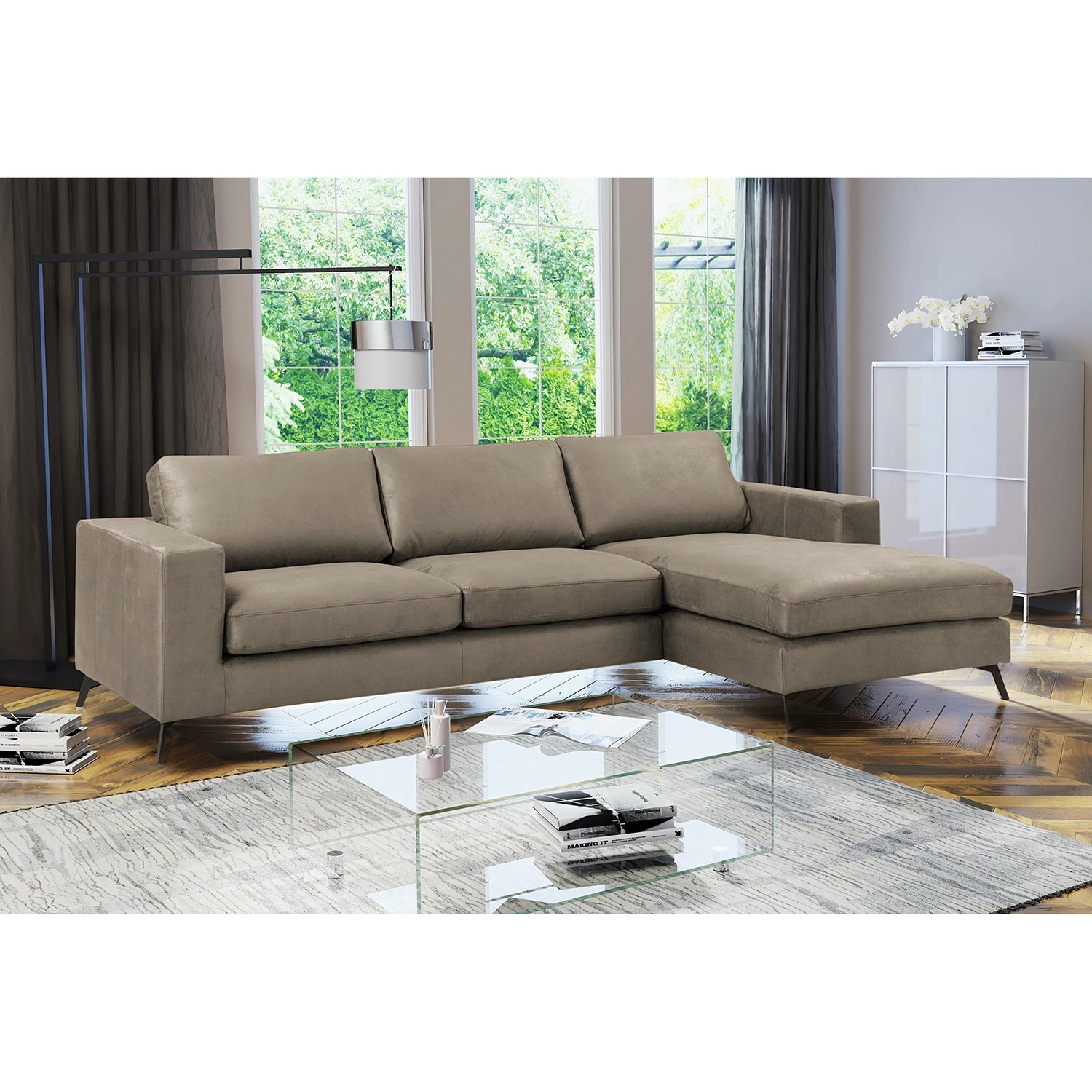 Fredriks Ecksofa Denny I - Antiklederlook - Taupe - Longchair davorstehend rechts 3 Fredriks Ecksofa Denny I - Antiklederlook - Taupe - Longchair davorstehend rechts – Bild 3