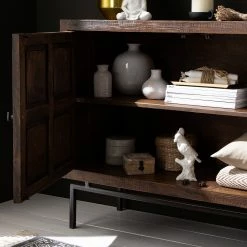 Wolf-Möbel Kommode Carving - Akazie massiv / Metall - Akazie / Schwarz -Wohnzimmermöbel boutique en ligne 1000202474 210127 06220700032 DETAILS P000000001000202474