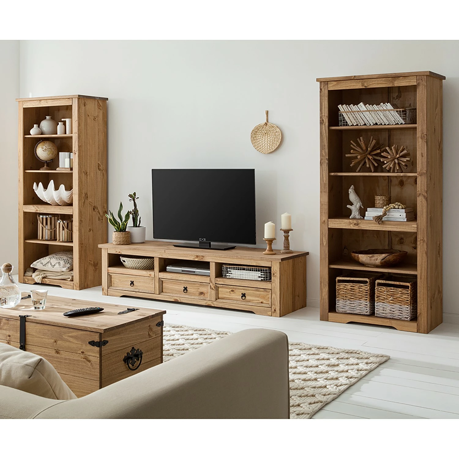 Maison Belfort Wohnwand Finca Rustica I (3-teilig) - Kiefer massiv - Kiefer Natur 1 Maison Belfort Wohnwand Finca Rustica I (3-teilig) - Kiefer massiv - Kiefer Natur