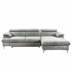 Fredriks Ecksofa Coto II - Microfaser - Lichtgrau - Longchair davorstehend rechts - Schlaffunktion - Bettkasten