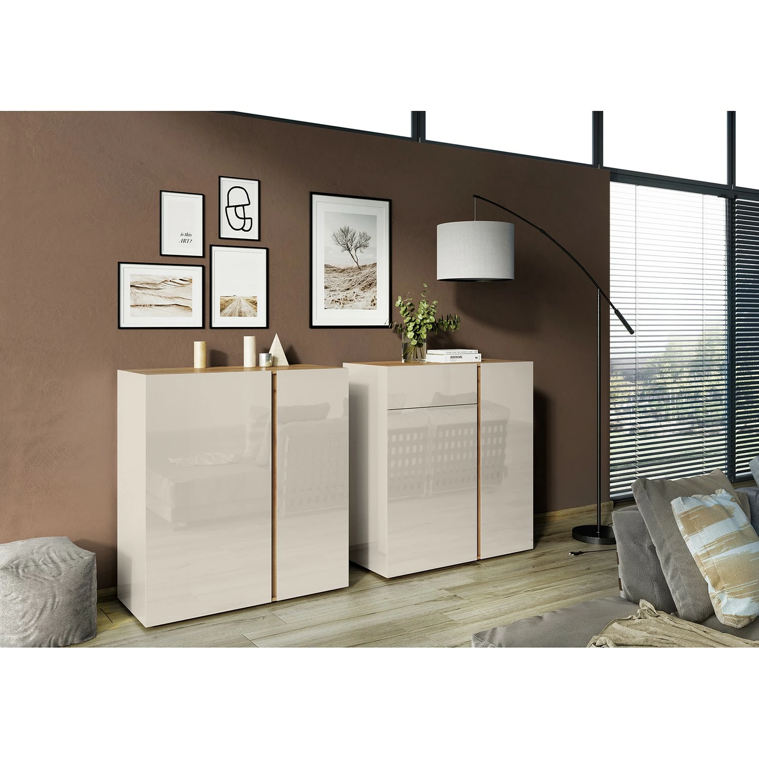 Germania Kommode Mesa I - Glas - Kaschmir / Eiche Dekor 2 Germania Kommode Mesa I - Glas - Kaschmir / Eiche Dekor – Bild 2