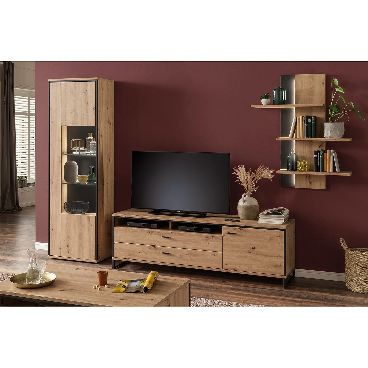 Loftscape Wohnwand Buena I (3-teilig) - Balkeneiche Dekor / Anthrazit 2 Loftscape Wohnwand Buena I (3-teilig) - Balkeneiche Dekor / Anthrazit – Bild 2