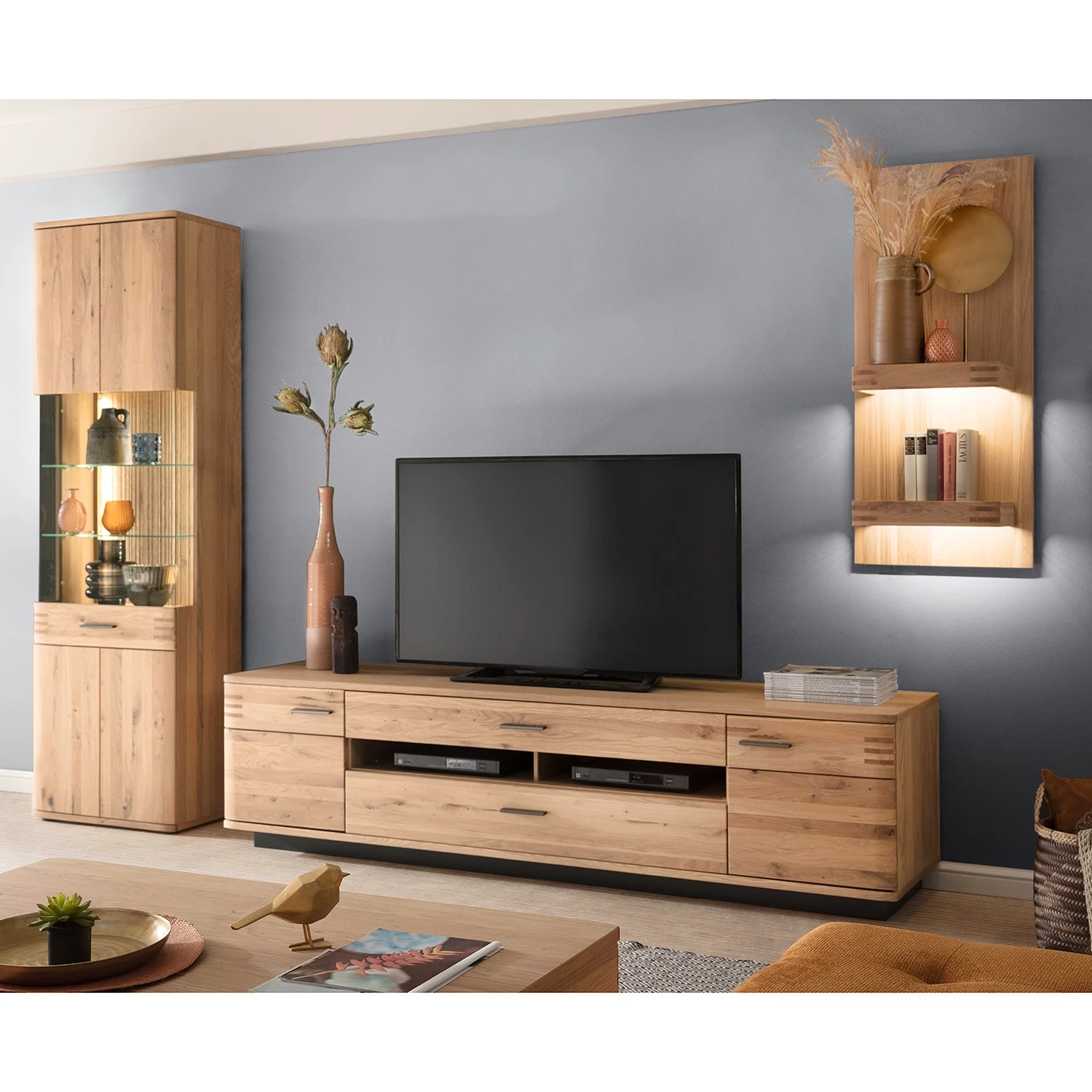 Loftscape Wohnwand Salvo I (3-teilig) - Eiche teilmassiv - Balkeneiche Bianco / Grau 2 Loftscape Wohnwand Salvo I (3-teilig) - Eiche teilmassiv - Balkeneiche Bianco / Grau – Bild 2