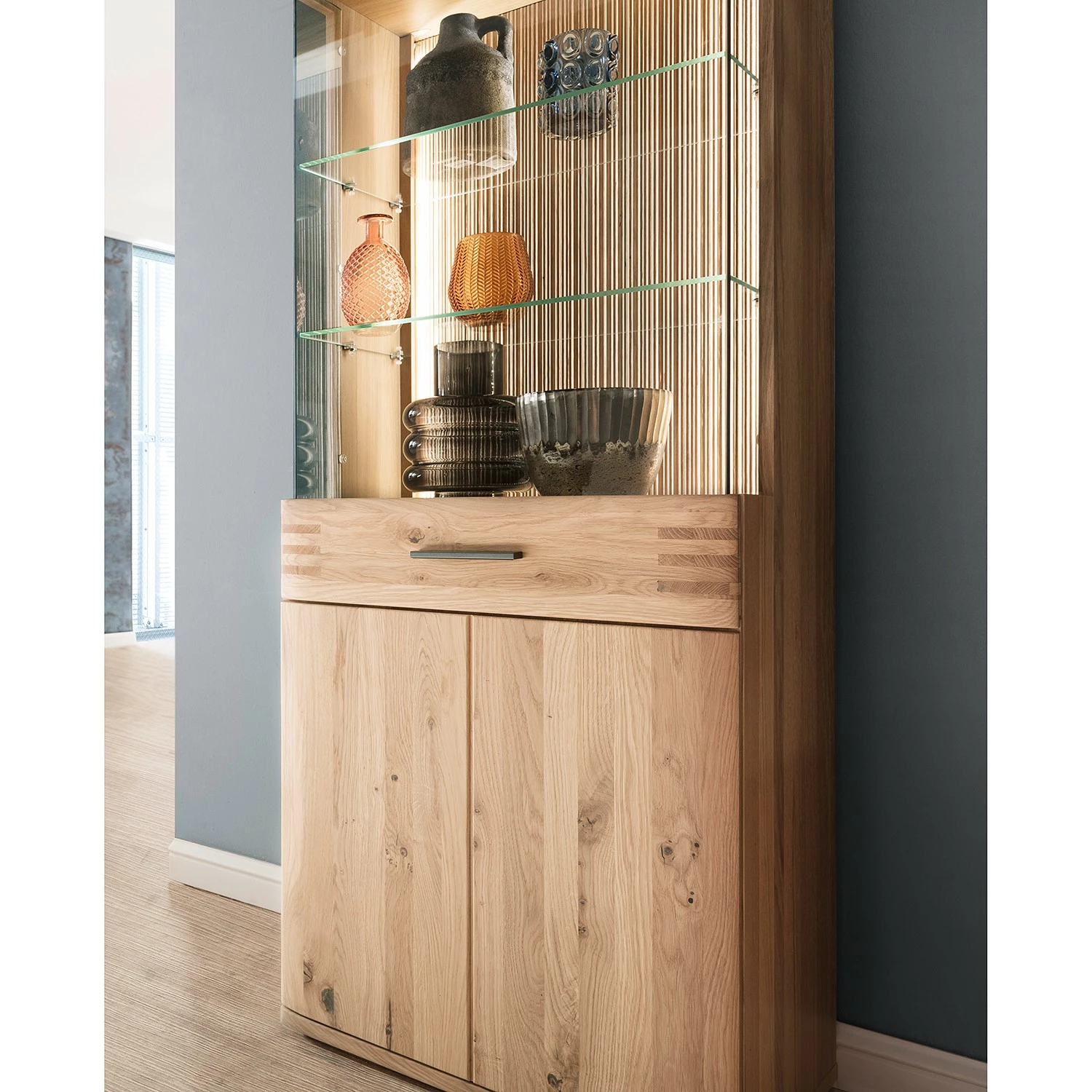 Loftscape Wohnwand Salvo I (3-teilig) - Eiche teilmassiv - Balkeneiche Bianco / Grau 5 Loftscape Wohnwand Salvo I (3-teilig) - Eiche teilmassiv - Balkeneiche Bianco / Grau – Bild 5