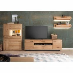 Loftscape Wohnwand Salvo III (4-teilig) - Eiche teilmassiv - Balkeneiche Bianco / Grau